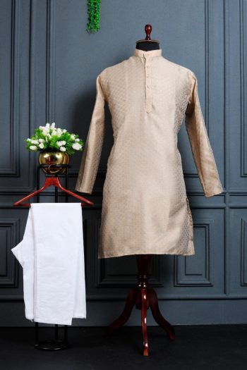 FABULOUS JACQUARD PRINTED KURTA PAYJAMA CREAM