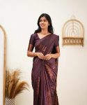 FABULOUS LICHI SILK JACQUARD WORK SAREE WITH UNSTITCHED BLOUSE WINE