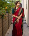 FABULOUS LICHI SILK JACQUARD WORK SAREE WITH UNSTITCHED BLOUSE RED