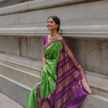 FABULOUS LICHI SILK JACQUARD WORK SAREE WITH UNSTITCHED BLOUSE GREEN