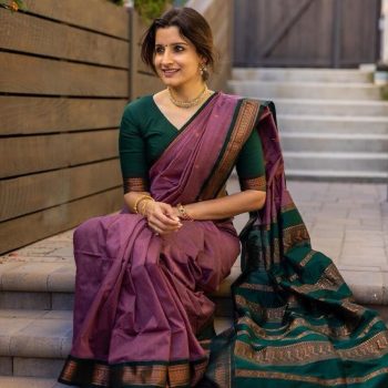 FABULOUS LICHI SILK JACQUARD WORK SAREE WITH UNSTITCHED BLOUSE PURPLE