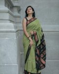 FABULOUS LICHI SILK JACQUARD WORK SAREE WITH UNSTITCHED BLOUSE PISTA