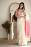 FABULOUS LICHI SILK JACQUARD WORK SAREE WITH UNSTITCHED BLOUSE WHITE