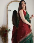 FABULOUS LICHI SILK JACQUARD WORK SAREE WITH UNSTITCHED BLOUSE FESTIVAL WEAR WHOLESALE PRICE ETHNIC GARMENT (22)
