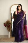 FABULOUS LICHI SILK JACQUARD WORK SAREE WITH UNSTITCHED BLOUSE PURPLE