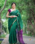 FABULOUS LICHI SILK JACQUARD WORK SAREE WITH UNSTITCHED BLOUSE GREEN