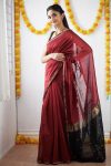 FABULOUS LICHI SILK JACQUARD WORK SAREE WITH UNSTITCHED BLOUSE MAROON