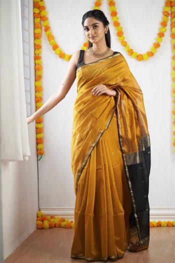 FABULOUS LICHI SILK JACQUARD WORK SAREE WITH UNSTITCHED BLOUSE YELLOW