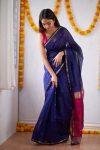 FABULOUS LICHI SILK JACQUARD WORK SAREE WITH UNSTITCHED BLOUSE BLUE