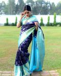 FABULOUS LICHI SILK JACQUARD WORK SAREE WITH UNSTITCHED BLOUSE BLUE