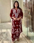 FABULOUS RAYON LUCKNOWI STYLE WORK TOP BOTTOM SET MAROON