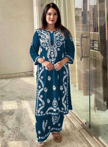 FABULOUS RAYON LUCKNOWI STYLE WORK TOP BOTTOM SET RAMA