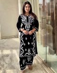 FABULOUS RAYON LUCKNOWI STYLE WORK TOP BOTTOM SET BLACK
