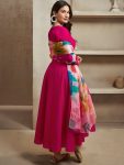 FABULOUS ROMAN PLAIN WORK ANARKALI GOWN BOTTOM WITH DIGITAL PRINTED DUPATTA FORMAL WEAR WHOLESALE PRICE ETHNIC GARMENT (18)