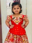 FABULOUS SILK DIGITAL PRINT KID'S TOP LEHANGA RED