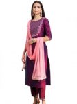 FABULOUS TAFETA SILK EMBROIDERY SEQUENCE WORK TOP BOTTOM WITH DUPATTA WINE