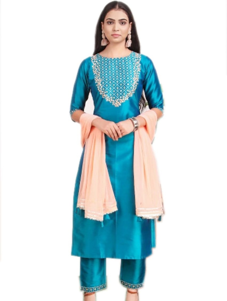 FABULOUS TAFETA SILK EMBROIDERY SEQUENCE WORK TOP BOTTOM WITH DUPATTA FORMAL WEAR WHOLESALE PRICE ETHNIC GARMENT (3)
