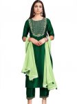 FABULOUS TAFETA SILK EMBROIDERY SEQUENCE WORK TOP BOTTOM WITH DUPATTA GREEN