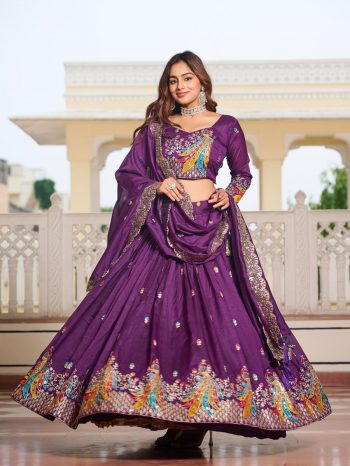 FABULOUS VICHITRA EMBROIDERY SEQUENCE & THREAD WORK LEHANGA CHOLI WITH DUPATTA PURPLE