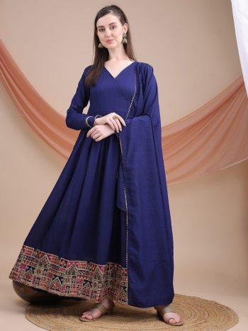FABULOUS VICHITRA SILK EMBROIDERY ANARKALI WITH DUPATTA BLUE