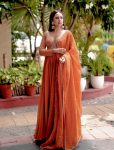 FANCY BLOOMING GEORGETTE ZARI AND SEQUENCE EMBROIDERY WORK GOWN WITH DUPATTA ORANGE