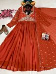 FANCY BLOOMING GEORGETTE ZARI AND SEQUENCE EMBROIDERY WORK GOWN WITH DUPATTA PARTY WEAR WHOLESALE PRICE ETHNIC GARMENT (5)