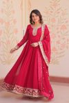 FANCY BLOOMING GEORGETTE ZARI & SEQUENCE EMBROIDERY WORK GOWN WITH DUPATTA FESTIVE WEAR WHOLESALE PRICE ETHNIC GARMENT (9)