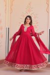 FANCY BLOOMING GEORGETTE ZARI & SEQUENCE EMBROIDERY WORK GOWN WITH DUPATTA FESTIVE WEAR WHOLESALE PRICE ETHNIC GARMENT (9)