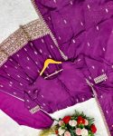 FANCY CHINON EMBROIDERY SEQUENCE WORK GOWN BOTTOM WITH DUPATTA PURPLE FESTIVE WEAR WHOLESALE PRICE ETHNIC GARMENT (2)