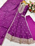 FANCY CHINON EMBROIDERY SEQUENCE WORK GOWN BOTTOM WITH DUPATTA PURPLE FESTIVE WEAR WHOLESALE PRICE ETHNIC GARMENT (2)