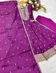 FANCY CHINON EMBROIDERY SEQUENCE WORK GOWN BOTTOM WITH DUPATTA PURPLE FESTIVE WEAR WHOLESALE PRICE ETHNIC GARMENT (2)