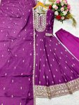 FANCY CHINON EMBROIDERY SEQUENCE WORK GOWN BOTTOM WITH DUPATTA PURPLE FESTIVE WEAR WHOLESALE PRICE ETHNIC GARMENT (2)