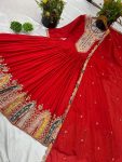 FANCY CHINON MULTI THREAD EMBROIDERY SEQUENCE WORK GOWN WITH DUPATTA FESTIVE WEAR WHOLESALE PRICE ETHNIC GARMENT (2)