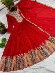 FANCY CHINON MULTI THREAD EMBROIDERY SEQUENCE WORK GOWN WITH DUPATTA FESTIVE WEAR WHOLESALE PRICE ETHNIC GARMENT (2)