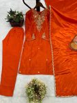 FANCY CHINON SILK EMBROIDERY AND SEQUENCE WORK TOP BOTTOM WITH DUPATTA FESTIVE WEAR WHOLESALE PRICE ETHNIC GARMENT (3)