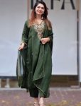 FANCY CHINON SILK EMBROIDERY AND SEQUENCE WORK TOP BOTTOM WITH DUPATTA GREEN