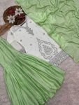 FANCY CHINON SILK EMBROIDERY AND SEQUENCE WORK TOP SHARARA WITH DUPATTA PARROT GREEN