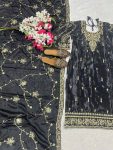 FANCY CHINON SILK EMBROIDERY CODING SEQUENCE WORK TOP BOTTOM WITH DUPATTA FESTIVE WEAR WHOLESALE PRICE ETHNIC GARMENT (3)