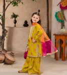 FANCY CHINON SILK EMBROIDERY SEQUENCE WORK WITH SOFT PRINTED WORK KID’S TOP SHARARA WITH DUPATTA FESTIVE WEAR WHOLESALE PRICE ETHNIC GARMENT (2)