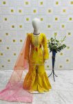 FANCY CHINON SILK EMBROIDERY SEQUENCE WORK WITH SOFT PRINTED WORK KID’S TOP SHARARA WITH DUPATTA FESTIVE WEAR WHOLESALE PRICE ETHNIC GARMENT (2)