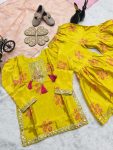 FANCY CHINON SILK EMBROIDERY SEQUENCE WORK WITH SOFT PRINTED WORK KID’S TOP SHARARA WITH DUPATTA FESTIVE WEAR WHOLESALE PRICE ETHNIC GARMENT (2)