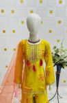 FANCY CHINON SILK EMBROIDERY SEQUENCE WORK WITH SOFT PRINTED WORK KID’S TOP SHARARA WITH DUPATTA FESTIVE WEAR WHOLESALE PRICE ETHNIC GARMENT (2)
