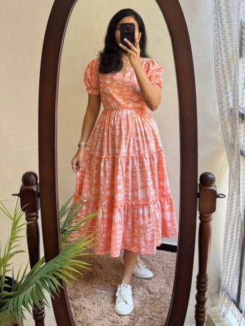 FANCY COTTON PRINTED WORK ONE PIECE PEACH