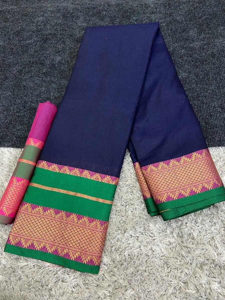 FANCY COTTON SILK JACQUARD WEAVING RICH HEAVY BORDER WORK SAREE WITH UNSTITCHED BLOUSE INDIAN WEAR WHOLESALE PRICE ETHNIC GARMENT (10)