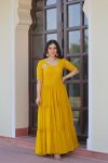 FANCY FAUX BLOOMING BEADS EMBROIDERY WORK GOWN YELLOW