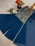 FANCY FAUX GEORGETTE EMBROIDERY SEQUENCE WORK TOP PALAZZO WITH DUPATTA PARTY WEAR WHOLESALE PRICE ETHNIC GARMENT (1)
