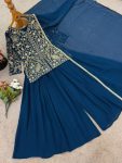 FANCY FAUX GEORGETTE EMBROIDERY SEQUENCE WORK TOP PALAZZO WITH DUPATTA PARTY WEAR WHOLESALE PRICE ETHNIC GARMENT (1)