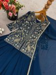 FANCY FAUX GEORGETTE EMBROIDERY SEQUENCE WORK TOP PALAZZO WITH DUPATTA PARTY WEAR WHOLESALE PRICE ETHNIC GARMENT (1)