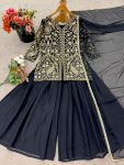 FANCY FAUX GEORGETTE EMBROIDERY SEQUENCE WORK TOP PALAZZO WITH DUPATTA PARTY WEAR WHOLESALE PRICE ETHNIC GARMENT (9)