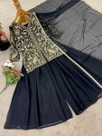 FANCY FAUX GEORGETTE EMBROIDERY SEQUENCE WORK TOP PALAZZO WITH DUPATTA PARTY WEAR WHOLESALE PRICE ETHNIC GARMENT (9)